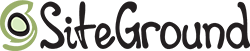 siteground logo black text with green and black swirl on the left